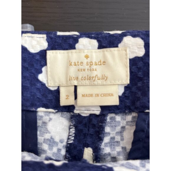 Kate Spade‎ Cloud Dot Straight Leg Cotton Blend Navy White Ankle Pant Size 2 - Picture 10 of 11